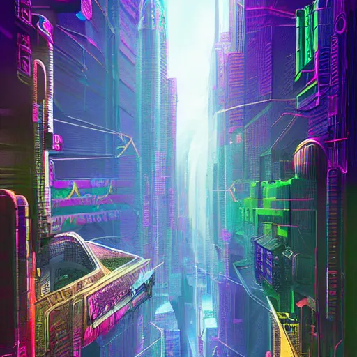 Image similar to matte painting of the sacred geometry of cyberpunk, brilliant colors, extremely detailed, very very detailed, in the style of alena aenami by Alex grey, HD, 4k, 8k