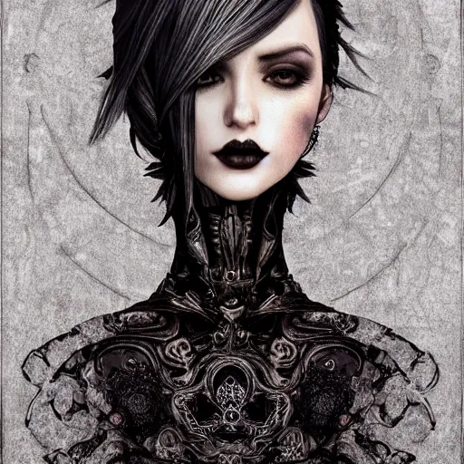 Image similar to full length portrait of a woman with timeless beauty & breathtaking eyes dressed in gothic attire, intricate digital art, elegant, DSLR 8K, biblical art, realism, incomprehensible detail, final fantasy & silent hill aesthetic, photorealistic, lifelike, created by Razaras on deviantart