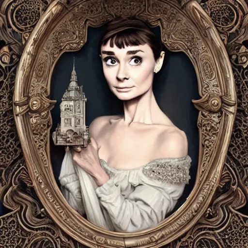 Image similar to audrey hepburn in an epic victorian novel, inside an ornate castle, intricate, elegant, highly detailed, digital painting, artstation, matte, illustration, art by artgerm, greg rutkowski, loish, rhads, ferdinand knab, makoto shinkai, lois van baarle, ilya kuvshinov, rossdraws, tom bagshaw