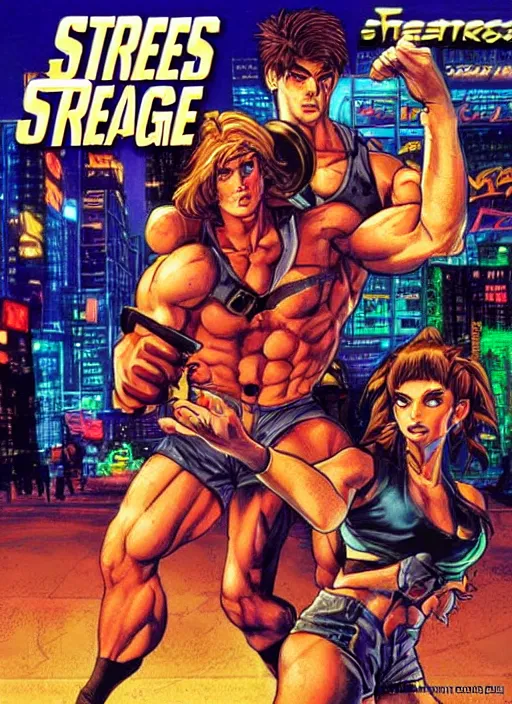Image similar to streets of rage cover art featuring kaitlin jenner and steve martin