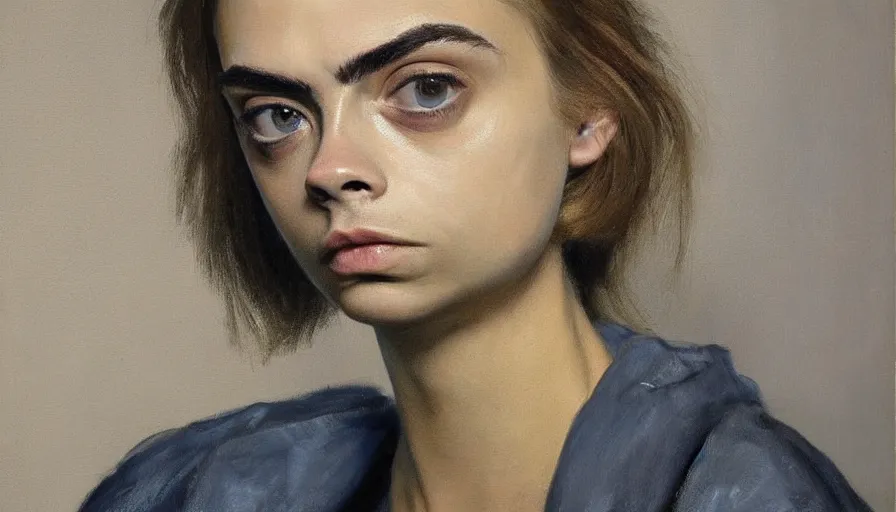 Prompt: painting by borremans, cara delevingne, detailed, stunning