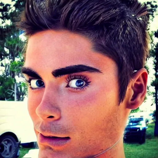 Image similar to “a realistic detailed photo of a guy who is an attractive humanoid who is half robot and half humanoid, who is a male android, Zac Efron, shiny skin, clear eyes”