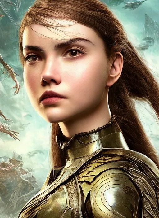 Image similar to a professional portrait of a beautiful young female, clothed in ethereal battle armor, olive skin, long dark hair, beautiful bone structure, symmetrical facial features, deep forest psytrance Neo-Gothic concept, infinity glyph waves, intricate artwork masterpiece, very coherent artwork, cinematic, from Valerian and the City of a Thousand Planets, in the style of Ruan Jia and Mandy Jurgens and Artgerm and Greg Rutkowski and William-Adolphe Bouguerea, very coherent artwork, trending on cgsociety, ultra high quality model, production quality cinema model, high detail chromatic ink outline, octane render, unreal engine 8k, hyper realism, high detail, octane render, unreal engine, 8k, High contrast