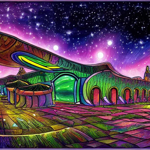 Prompt: galactic palace in the style of johnathan solter painting hd