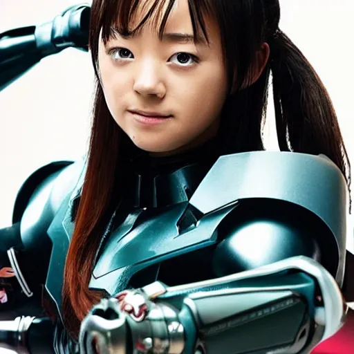 Prompt: still from a 2 0 1 9 japanese tokusatsu tv show starring actress mana ashida as a cybernetic female sentai hero fighting in sendagaya. science - fiction ; action.