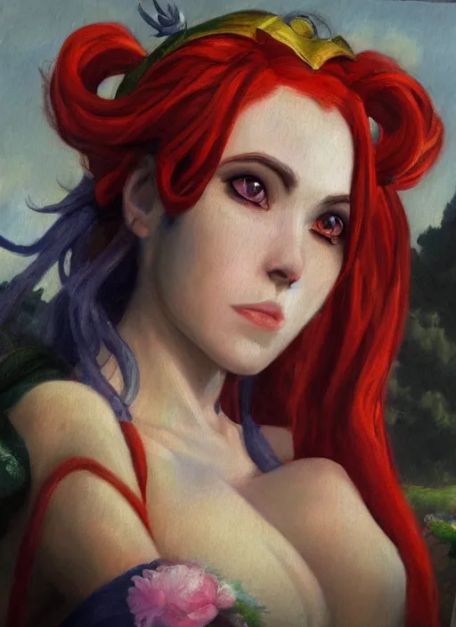 Image similar to oil painting of jinx league of legends in the style of sophie anderson,