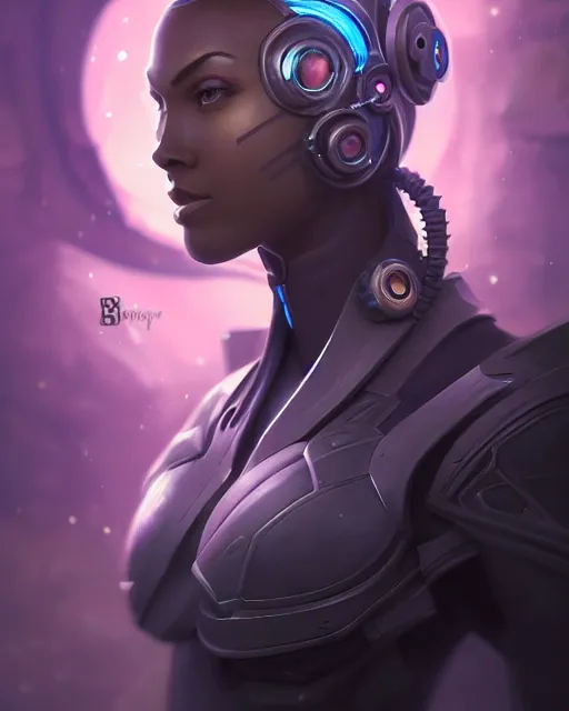 Image similar to sojourn from overwatch, bust, dreadlocks, gray hair, cyborg eyes, fantasy, fantasy art, fantasy, colorful, elegant, character portrait, portrait, close up, highly detailed, intricate detail, amazing detail, sharp focus, vintage fantasy art, vintage sci - fi art, radiant light, caustics, by boris vallejo