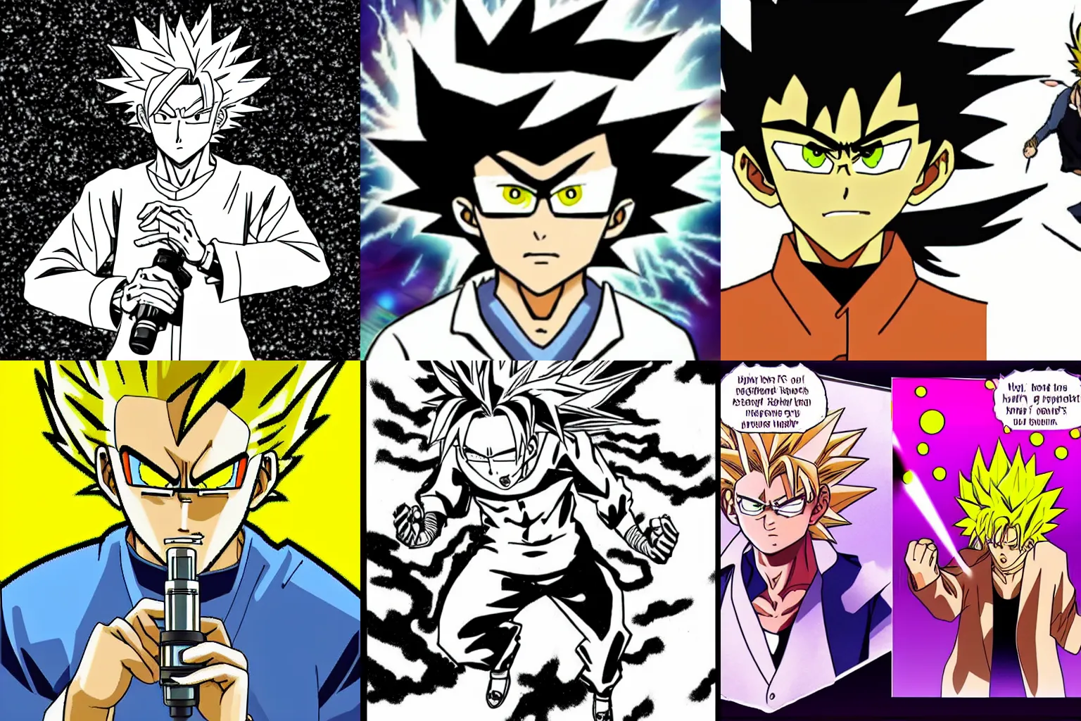 Prompt: manga or scientist using a microscope super sayan power