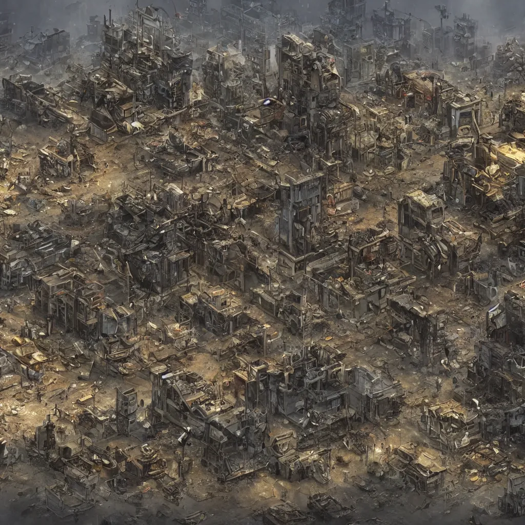 Image similar to big post apocalyptic city made of junk