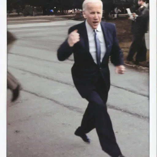 Image similar to polaroid image of joe biden chasing after a man.