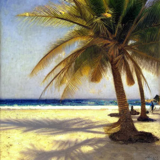 Prompt: a ultradetailed beautiful painting of jericoacoara by jules bastien - lepage, hans belmer, frank weston and gustave baumann, trending on artstation, mediterranean, palm trees, light sparkles, sharp focus, soft light