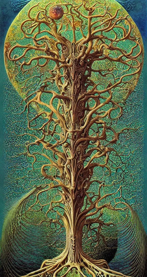 Image similar to tree of life by roger dean and andrew ferez, art forms of nature by ernst haeckel, divine chaos engine, symbolist, visionary, art nouveau, botanical fractal structures, organic, detailed, realistic, surreality