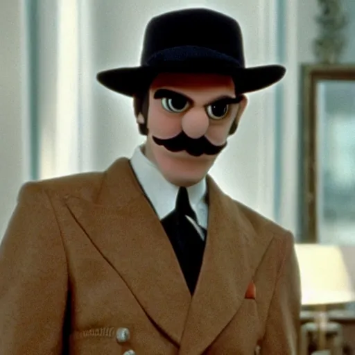 Prompt: movie still of waluigi in the godfather