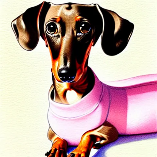 Prompt: richly detailed color  illustration of a dainty pretty young woman wearing a tank top, 'My pet dachshund' is the theme, very soft shadowing, smooth textures, large scale image. art by Range Murata.