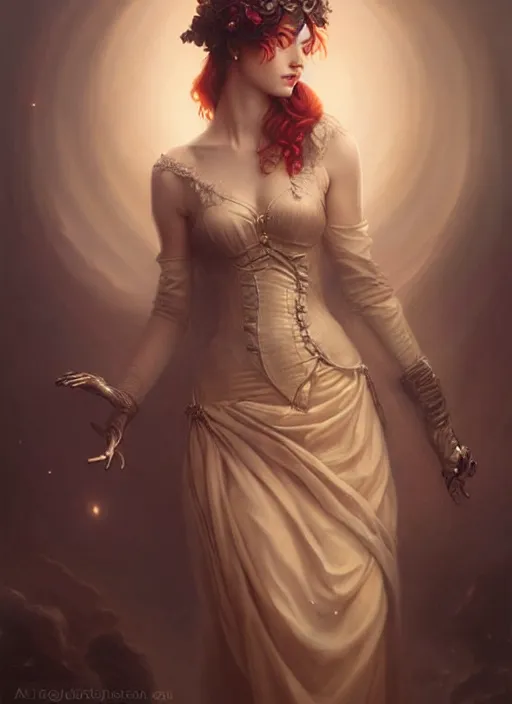 Prompt: a beautiful woman with baroque dress, painted by artgerm and tom bagshaw, fantasy art, dramatic lighting, highly detailed oil painting