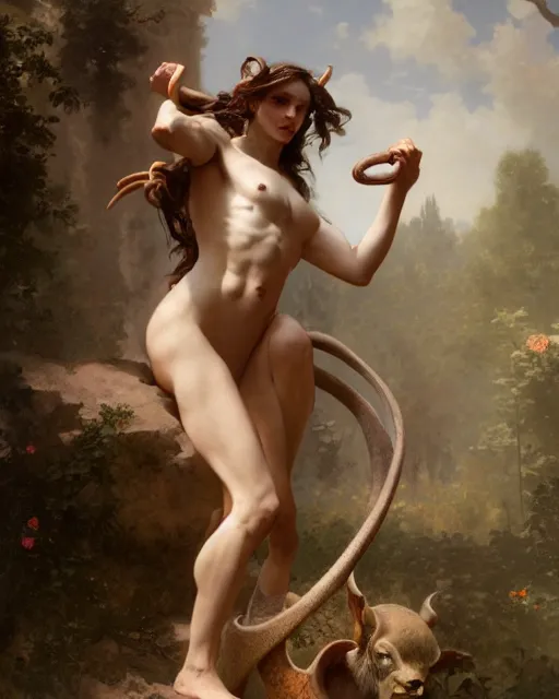 Image similar to satyr, very detailed, beautiful, intricate, cinematic, artstation, william bouguereau, daniel gerhartz, greg rutkowski, rossdraws, octane render