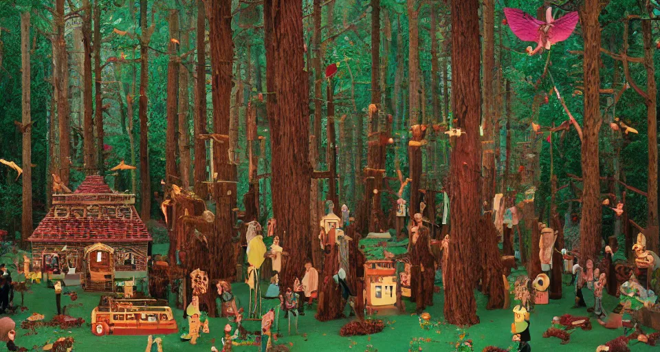 Image similar to Enchanted and magic forest, by Wes Anderson,