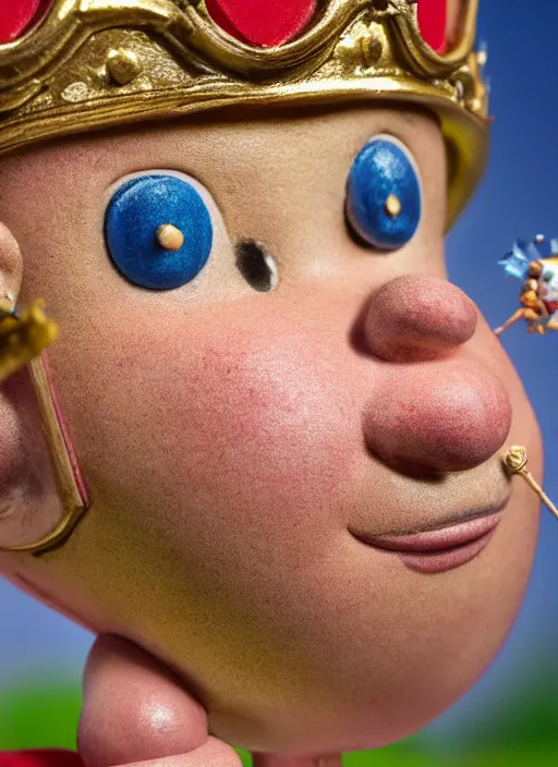 Prompt: closeup face profile portrait of tin toy prince charles as a fairytale prince wearing a crown eating cakes, depth of field, zeiss lens, detailed, symmetrical, centered, fashion photoshoot, by nicoletta ceccoli, mark ryden, lostfish, breathtaking, 8 k resolution, extremely detailed, beautiful, establishing shot, artistic, hyperrealistic, octane render
