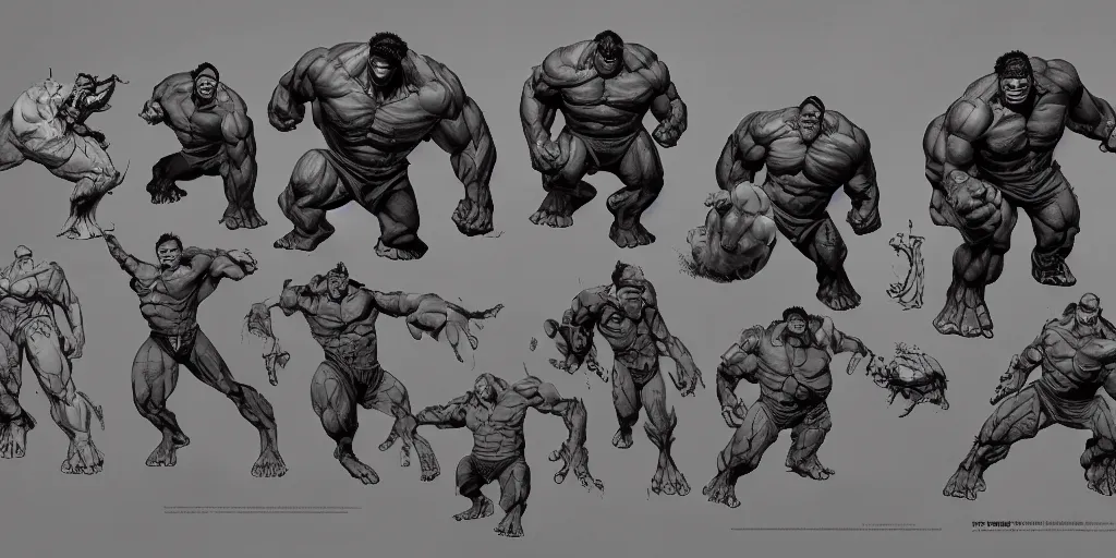 Image similar to hulk, character sheet, concept design, contrast, kim jung gi, greg rutkowski, zabrocki, karlkka, jayison devadas, trending on artstation, 8 k, ultra wide angle, pincushion lens effect