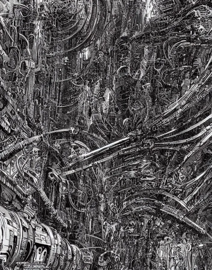Prompt: hyper detailed industraial & utility by philippe druillet