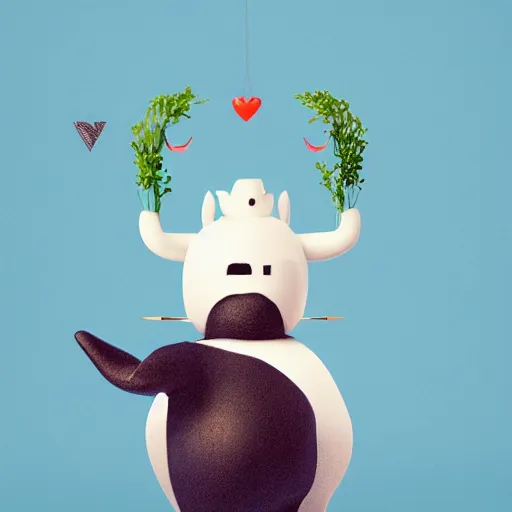 Image similar to a big head Moomin, two tiny horns, 3D art, Finnish green, Baymax style, sweetness, technology, futurism, kawaii, Marina Dieul, Monchhich, Kristina Shablina, 8K