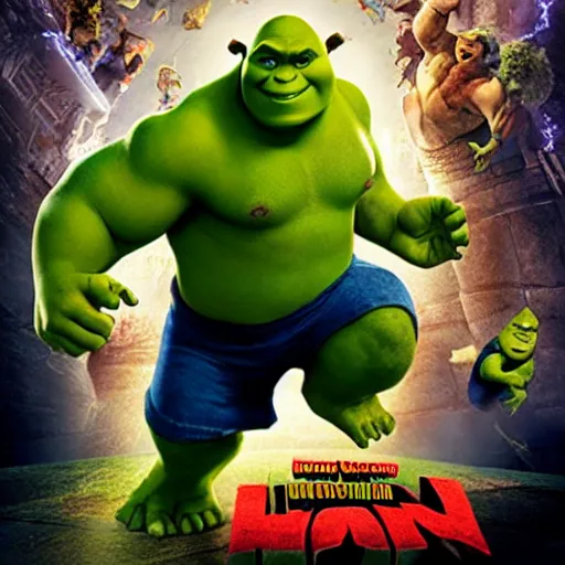 Image similar to Shrek VS the incredible hulk movie poster