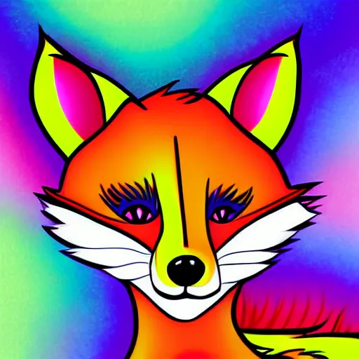 Prompt: digital art in the style of Lisa frank, depicting, anthropomorphic fox furry with their eyes closed, dreaming of pastel rainbows and happy thoughts, trending on FurAffinity