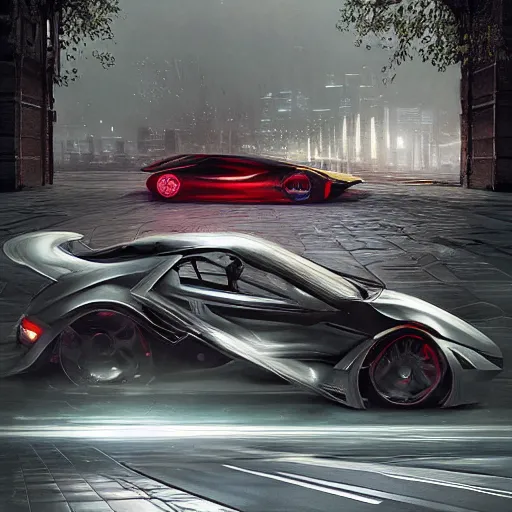 Image similar to hyperrealistic mixed media high resolution painting of the future of the automobile in 1000 years, stunning 3d render inspired art by István Sándorfi and Greg Rutkowski and Unreal Engine, perfect symmetry, dim volumetric lighting, 8k octane beautifully detailed render, post-processing, extremely hyper-detailed, intricate, epic composition, highly detailed attributes, highly detailed atmosphere, cinematic lighting, masterpiece, trending on artstation, very very detailed, masterpiece, stunning, flawless structure, lifelike texture, perfection,