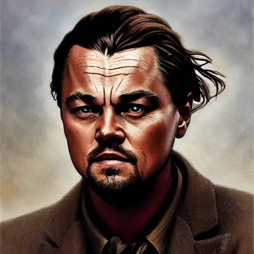 Image similar to weird face leonardo dicaprio makes in the movie django, highly detailed, intricate, digital painting, artstation, sharp focus, illustration, art by jakub rozalski, greg rutkowski, artgerm, tan zi and ayanamikodon and alphonse mucha and wlop