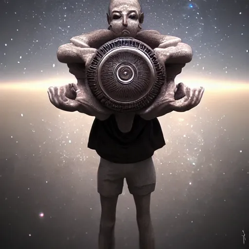 Image similar to a god holding a planet, 8K resolution, HDR, soft focus, macro photography, digital art, ambient occlusion, gothic art, hyperdetailed, Unreal Engine, ethereal, dynamic lighting, stunning visuals, creative, trending on art station, ultra detailed