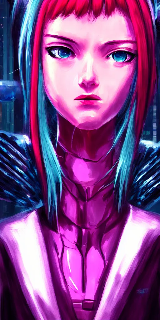 Image similar to cyberpunk girl portrait in the style of Neon Genesis Evangelion