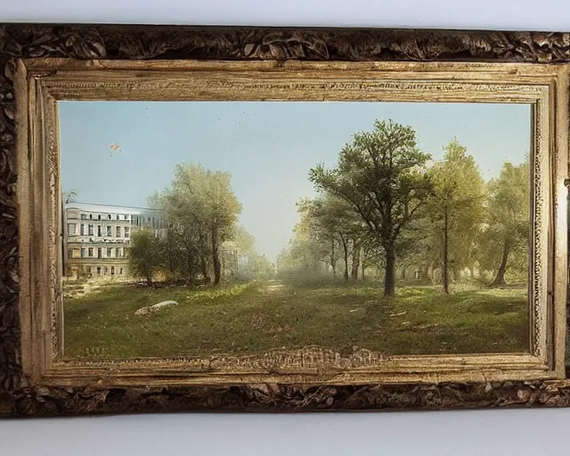 Image similar to beautiful matte painting of cute soviet block of flats hrushevka in end of forest by ivan shishkin,