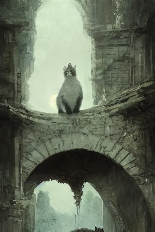 Prompt: Cat Under the bridge, horror, illustrated by Greg Rutkowski and Caspar David Friedrich., Trending on artstation, artstationHD, artstationHQ, 4k, 8k