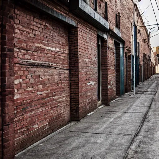 Image similar to Social realism. Alley. The loudspeaker is factory-made. Plastic polymer . Brick pipes of the plant. High definition image.