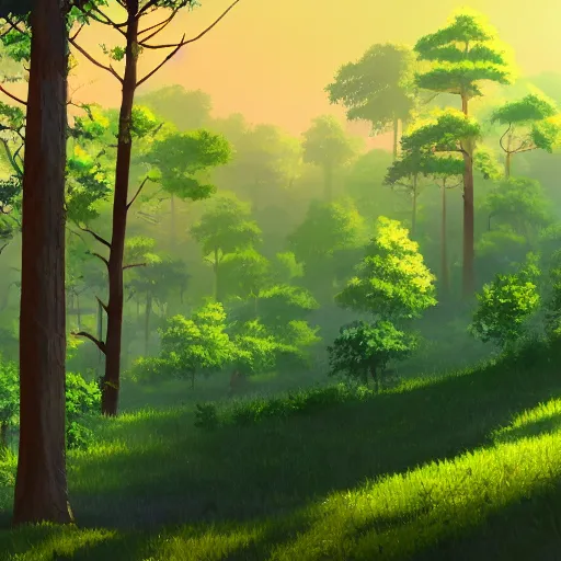 Prompt: forest lanscape panorama by makoto shinkai in pixar style