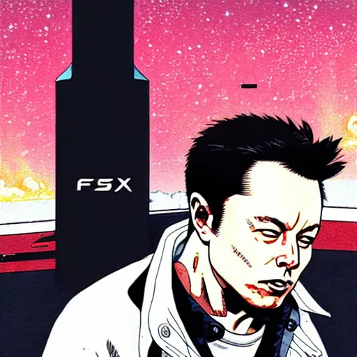 Image similar to elon musk and spacex manga by katsuhiro otomo