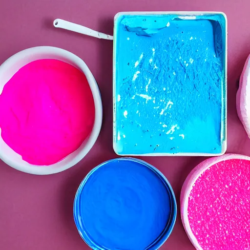 Prompt: pink foam mixing with blue paint