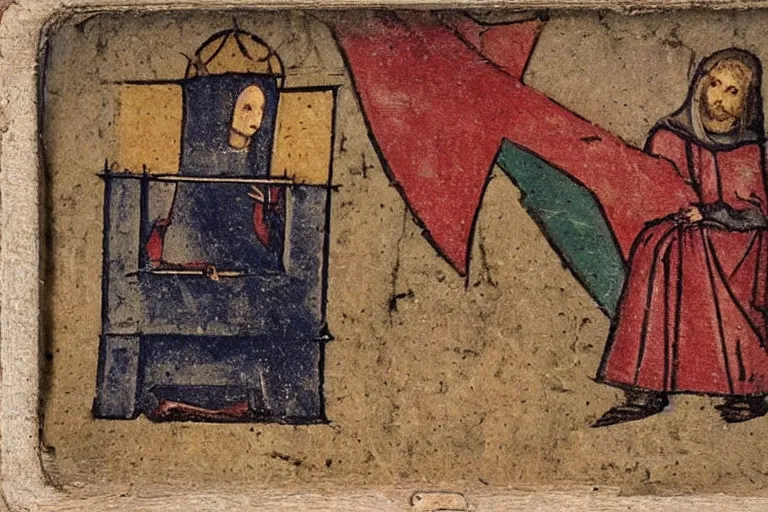 Prompt: polaroid photo of an medieval painting of an ufo