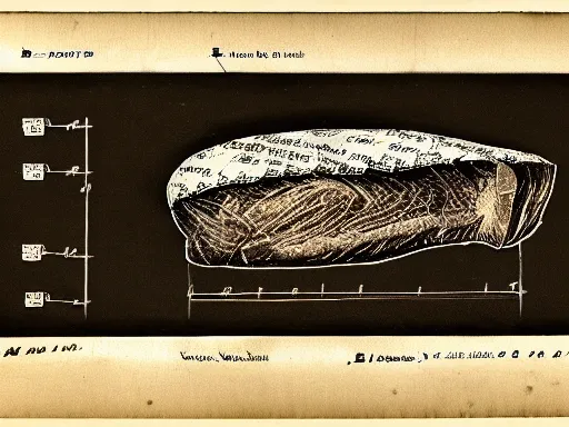 Image similar to blueprint technical drawing of a steak, schematic, sepia, old paper