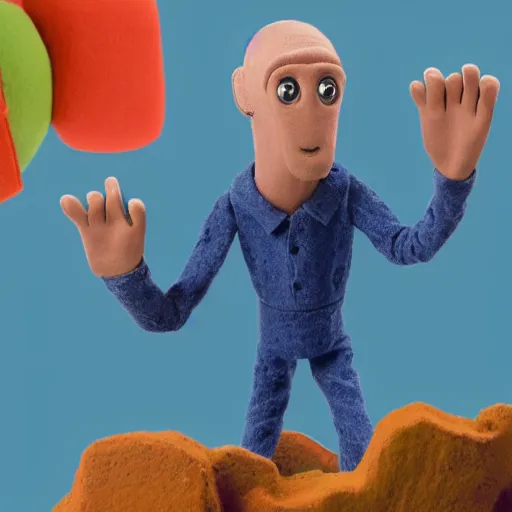 Image similar to claymation man with an extra wide head