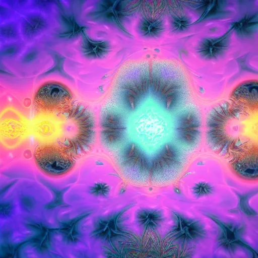 Image similar to 3 d hallucionational imaginery | mandelbrot fractal psychedelic universe | c 4 d render | 4 k | in style of pablo amaringo