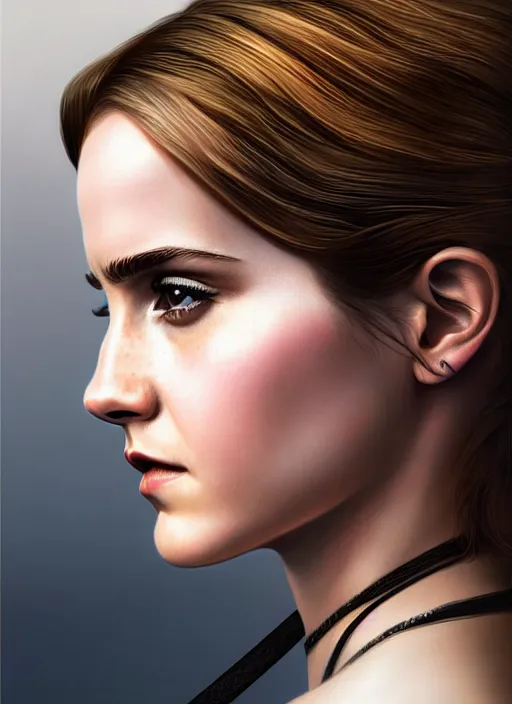 Image similar to high angle photo of emma watson in the style of stefan kostic, realistic, sharp focus, 8 k high definition, insanely detailed, intricate, elegant, art by stanley lau and artgerm