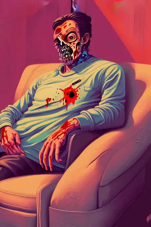 Image similar to a zombie dad sitting on the couch and watching tv, tristan eaton, victo ngai, artgerm, rhads, ross draws