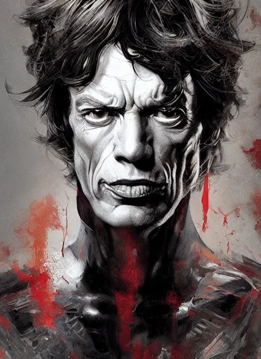 Prompt: Portrait of Mick Jagger, marvel comics, dark, intricate, highly detailed, smooth, artstation, digital illustration by Ruan Jia and Mandy Jurgens and Artgerm and Wayne Barlowe and Greg Rutkowski and Frank Frazetta