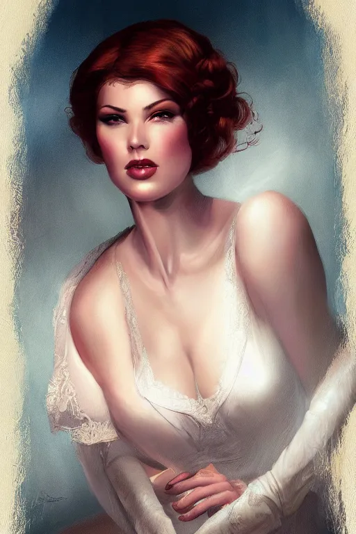 Prompt: a portrait of lara parker as angelique by charlie bowater and anna dittmann and gil elvgren.