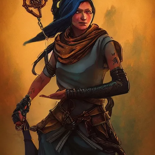 Prompt: a female mage wields the hanged man tarot card, dark fantasy background, Apex Legends character digital illustration portrait gorgeous lighting, wide angle action dynamic portrait, perspective shot, art by Sam Spratt