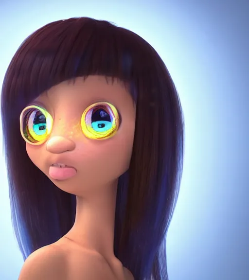 Image similar to a hologram of a cute dancing girl, flowing hair, in the style of pixar animation, octane rendering, unreal engine,
