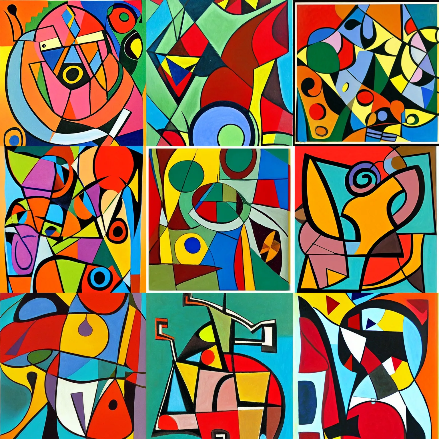 Prompt: geometric cappuccino in woodlands style by norval morrisseau and cubist style by picasso