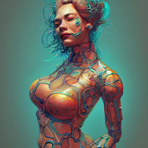 Image similar to portrait of a beautiful woman, high - tech, by kim jung gi, irakli nadar, intricate linework, bright colors, octane render,