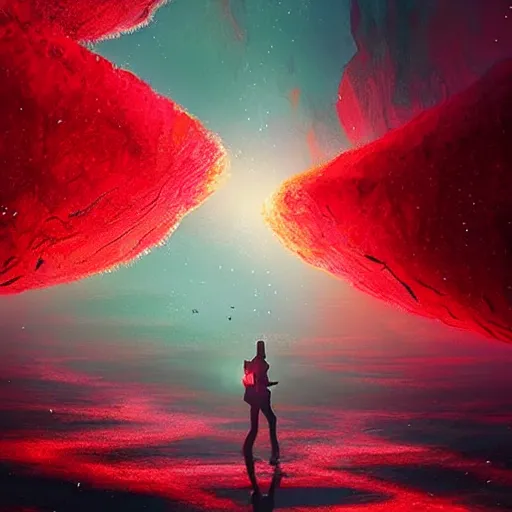 Image similar to black and red glowing resonance fractals, intricate, elegant, fantasy, highly detailed, digital painting, concept art, sharp focus, illustration, beautiful volumetric lighting, epic light, artstation, magic hour lighting, colorful, sunshine, springtime, art by Sylvain Sarrailh